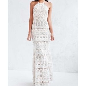 ISO Lace Halter White Maxi Dress mermaid